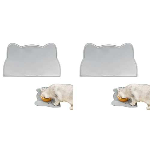 Qpets® Pet Feeding Mat Dog Cat Food Silicone Easy Cleaning Anti-Slip Floor Tray Grey 44x24cm 2 PCS Qpets® Pet Feeding Mat Dog Cat Food Silicone Easy Cleaning Anti-Slip Floor Tray Grey 44x24cm 2 PCS